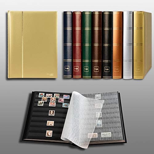 Prophila édition métallique Album pour Timbres, 60 Pages, intérieur Noir (couv. Dorée)