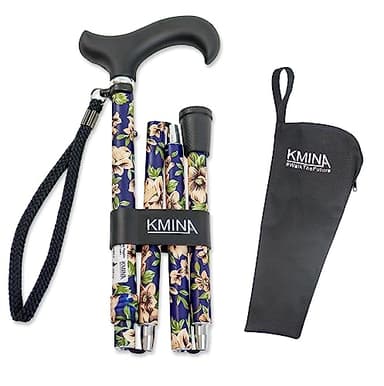 KMINA - Canne de Marche Femme, Luxe, Réglable, Pliante Fleur, Aluminium (Pliage Bleu) - KMINA Pro