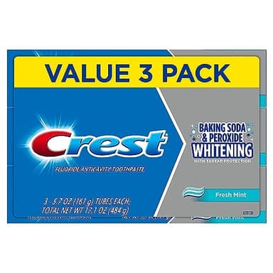 Crest Lot de 3 tubes de dentifrice pour protection des caries et du tartre, bicarbonate de soude blanchiment et peroxyde de 161,6 g chacun, 500 ml