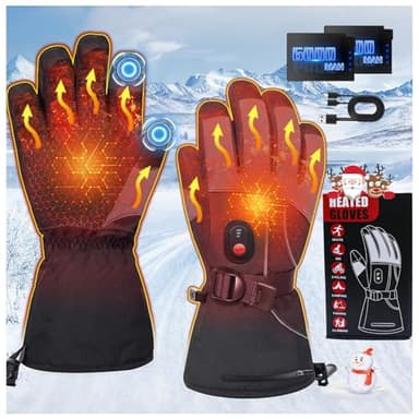 Gants Chauffants, Gant Chauffant Moto, 7.4v 6000mah Épais Imperméable Coupe-Vent Écran Tactile Chauffant Rechargeable, 3 Niveaux Gants Chauffants Hiver,pour Escalade,Randonnée,Camping