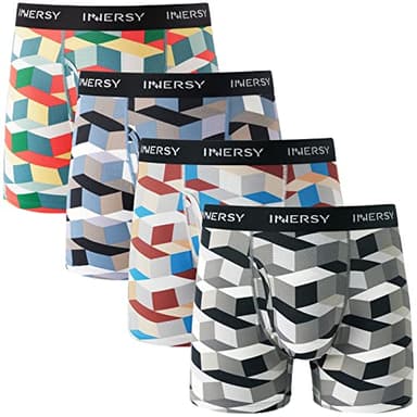INNERSY Boxer Homme Microfibre Stretch sous-vêtements Respirante Caleçons Hommes Nylon Lot de 4 (L, Cubes Colorés)