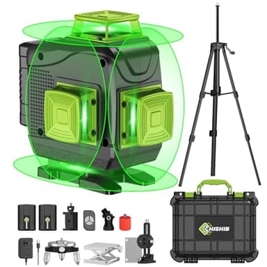 Niveau Laser Chantier Autonivelant 360° x 4, Lazer Niveaux 4D 16 Lignes Laser, Autonivellement, 2 x Batterie, Nivellement Automatique, Support Rotatif, Télécommande
