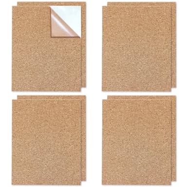 Lot de 8 Feuilles de Liège Autocollantes, A4 Panneau de Liège, Panneau Isolant Autocollant, Tableau d'affichage en Liège pour Décoration Murale, DIY (2 mm)
