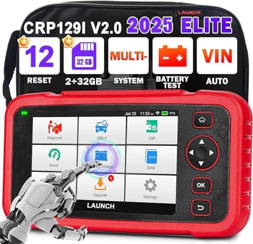 LAUNCH CRP129i V2.0 Valise Diagnostic Auto obd2 Scanner, Diagnostic Voiture Multimarque Francais, 12 Réinitialisation du Service, 4 Systèmes Moteur/Transmission/SRS/ABS, Mise à Jour Gratuite à Vie