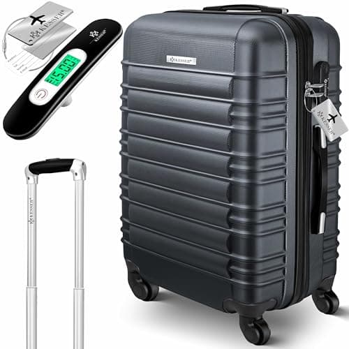 Kesser® Valise rigide de voyage, avec balance à bagages + étiquette de bagage, valise à roulettes, serrure à combinaison, 4 roues, plastique ABS, poignée télescopique, anthracite, 66cm - 84L
