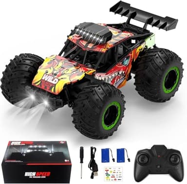 Comius Sharp Voiture Télécommandée, Monster Truck Télécommandé à 20 km/h avec 2 Phares et 2 Batteries, Voiture RC Tout-Terrain 2,4 GHz pour Enfants de 6 à 12 Ans