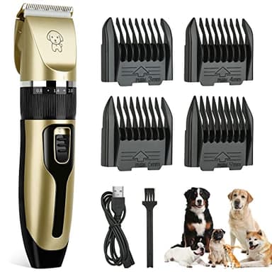Tondeuse professionnelle et kit de toilettage pour chien – Tondeuse sans fil rechargeable pour animaux domestiques, faible bruit, parfaite pour les poils épais avec 4 peignes pour chiens, chats et
