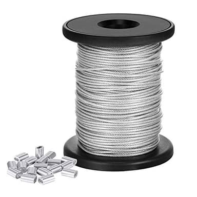CODIRATO Fil Suspendu de Cadre, Bobine de Fil d'acier Inoxydable, Fil de Suspension pour Cadre de 1.5mm*50m avec 20Pcs Manchons à Sertir pour suspendre des miroirs, des décorations murales, des cadres