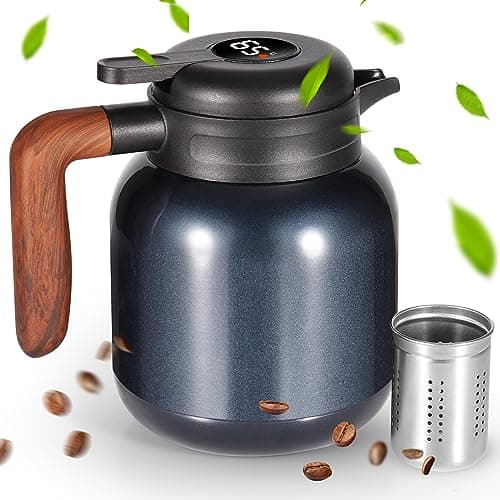 Dreamhigh® Thermos 1L avec Infuseur, Carafe isotherme avec affichage de la température, Pichet isotherme bien fermée (pas de fuite, pas de goutte), Pour café, thé et lait