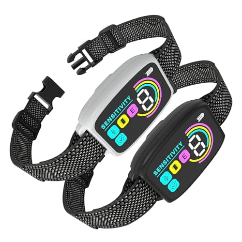 Meloive Collier Anti Aboiement Chien Automatique,3 Modes Choc Statique/Vibration/Son,8 Niveau d'intensité Réglables,Étanche et Rechargeable pour Gros Petit Chiens,Lot de 2