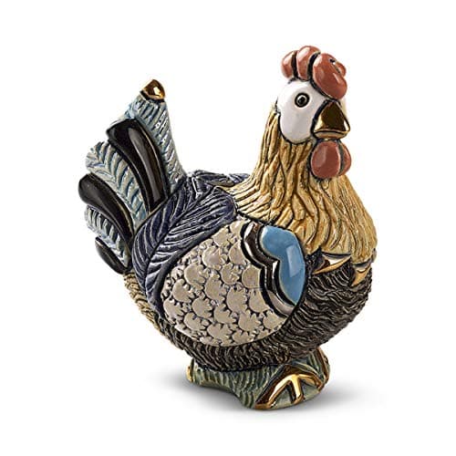 De Rosa Rinconada Sculpture en Céramique Peinte à la Main Poule Bleu
