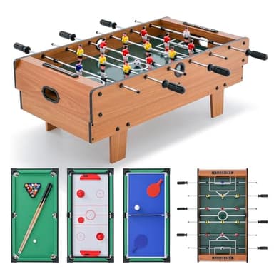 HOMASIS 4 en 1 Table de Jeu en Bois, pour Enfants et Adultes,Table de Baby-Foot avec Plateaux Empilables de Billard, Air Hockey, Baby-Foot, Tennis de Table pour Maison, Salle de Jeux