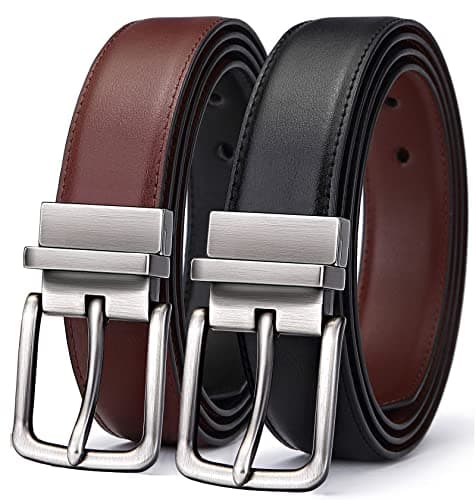 BULLIANT Ceinture Homme, Ceinture Réversible en Cuir Pour Homme 31mm,Une Ceinture de Renverser Reux Couleurs,Taille Ajustée(Noir/Marron Clair-160cm/56-58" taille réglable)