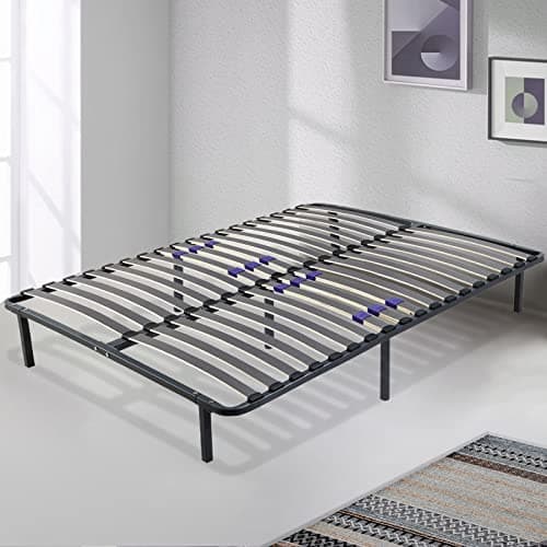 SAMPUR - Sommier Essentiel 140x190 cm | Résistant et Confortable | 7 Pieds Inclus | Lattes réglables | Cadre métal laqué époxy | Sommier 1 ou 2 Personnes | Montage Rapide et Facile