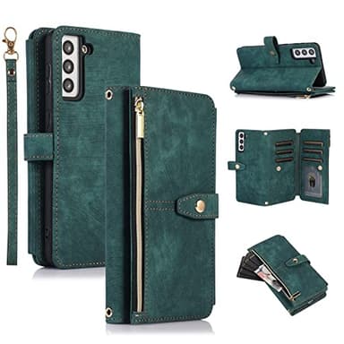 UEEBAI Étui pour Samsung Galaxy A54 5G, Portefeuille Cuir PU Rétro Rabat Antichoc Housse avec Dragonne Fentes Cartes Fonction Support Fermeture Magnétique Protection complète - Vintage Vert