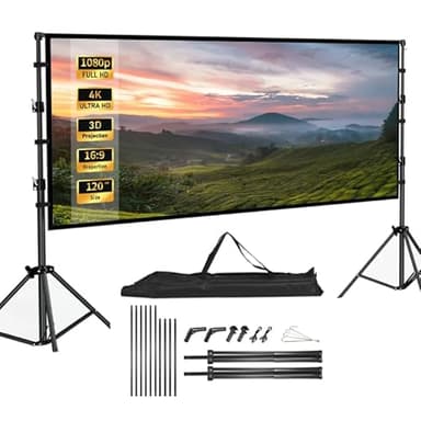 Écran Videoprojecteur 120 Pouces Pliable 16: 9 4K HD Ecran de Projection sur Pied, Ecran Projecteur avec Sac de Transport pour Cinéma Maison Bureau Voyage