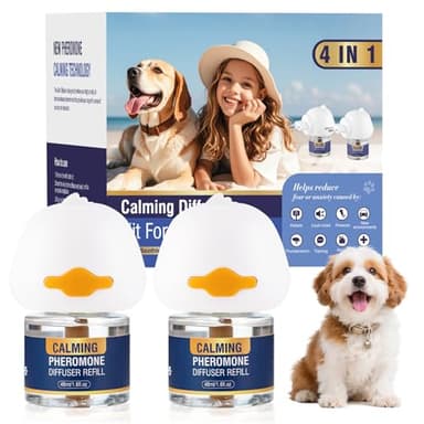 Pheromones Chien Anti Stress 4 in 1 (2 Diffuseur+2 Recharges 48 ML) Calmant Apaisant Prise Phéromones pour Apaiser Les Relaxantes Calmantes Agité Stressé Réduit Le Comportements 60 Jours Insipide