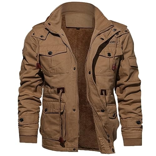 JYJXFD Vestes En Laine Polaire pour Hommes,Hommes Manteau D'Hiver Veste Militaire Parka en Coton Doublé Polaire Veste Cargo
