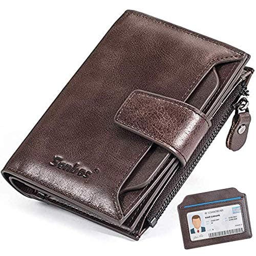 Senbos Portefeuille Homme, Blocage RFID Portefeuille en Cuir Vachette Première Couche avec 18 Porte Carte Crédit, 2 Compartiment à Billets, Poche à Monnaie, 2 Fenêtres d'identification y Boîte Cadeau