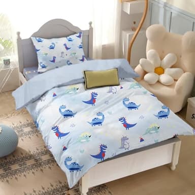 Yasida Housse Couette 120x150 Dinosaure Parure Lit Enfant Bleu Housse De Couette Microfibre pour GarçOns/Filles 1 Personne avec Parure De Lit 120x150cm + 1 Taie d'oreiller 40x60 DéCo Chambre