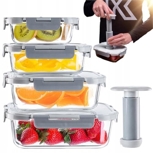 KADAX Lot de 4 boîtes de conservation sous vide en verre avec couvercle sous vide et pompe manuelle - Récipients en verre pour aliments - Boîtes de mise sous vide