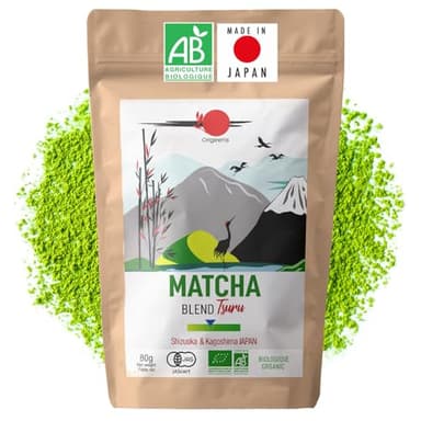 ORIGEENS Thé Matcha Bio Japonais TSURU - Blend Shizuoka et Kagoshima - Poudre de Thé Vert Matcha Bio Sachet 80gr