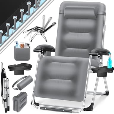 KESSER® Chaise longue de jardin extra large et résistante aux intempéries, charge maximale : 200 kg, coussin ergonomique, dossier réglable avec coussin de nuque, porte-gobelet, rembourrage pour les