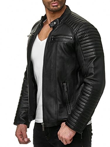 RED BRIDGE Veste en cuir pour homme Blouson de motard en cuir synthétique Jacket Noir L