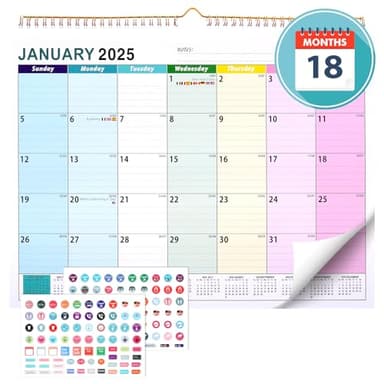 JIANTA Calendrier 2025/26 Mural (18 Mois) - Calendrier Familial 2025 2026 au format 38 * 30cm - Calendrier Janvier 2025 - Juin 2026 Familial Planificateur Mensuel - Calendrier de Bureau
