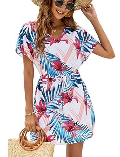 Robe de Plage pour Femme V-Cou Bikini Mousseline de Soie D'été Casual Tunique à Découpes Bikini Cover Up Casual Voyage,Bleu