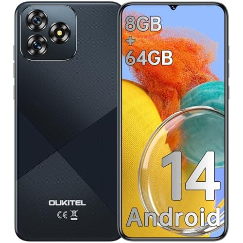 OUKITEL C53 Téléphone Portable Débloqué 2024 - Smartphone Android 14, 8Go +64Go ROM/TF 1To, Écran 6.6"HD+/60HZ Smartphones, Batterie 4300mAh, Octa Core, Smartphone Débloqué 4G Dual SIM/13MP/GPS, Noir