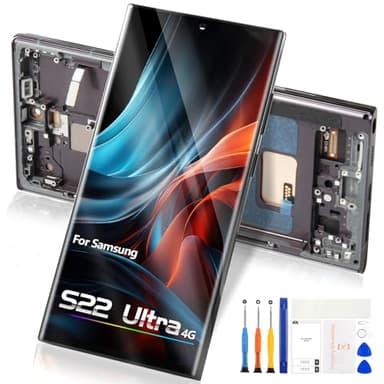 TFT pour Samsung Galaxy S22 Ultra 4G LCD Display – Écran Remplacement pour Samsung S22 Ultra LCD Écran Tactile pour Galaxy S22 Ultra 4G Numériseur Verre Assemblée avec Cadre (Version UE)