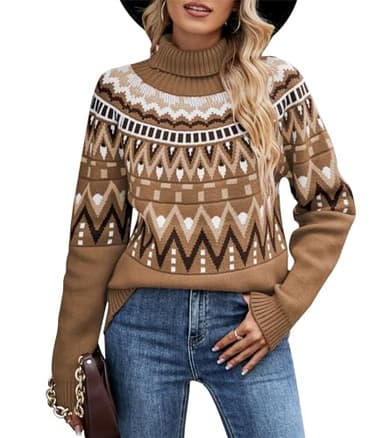 Wantonfy Pull Femme Col Roulé Pullover Tricoté à Manches Longues Pull Ample Décontracté à Col Rond