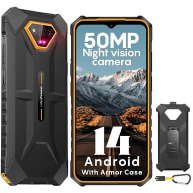 Ulefone Armor X13 Telephone Portable Incassable 12Go+64 Go ROM/SD 256Go, Android 14, Smartphone Débloqué 50MP+24MP Vision Nocturne, 6.52" HD+, 6320mAh, 4G Dual SIM/NFC/Fingerprint/Face ID/GPS/IP69K