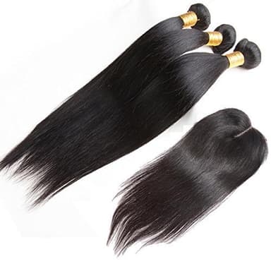 BIPLE Tissage Besilienne avec Closure Extensions de Cheveux Humain Hair Les Mèches Naturels Noir Naturels Straight for Femme (3 tissage + 4x4 closure(888+8))
