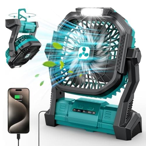 PDBEST Ventilateur Rechargeable 20000mah Ventilateur USB de Voiture Portable avec Lanterne LED, Ventilateur de Table à Batterie avec Port Type-C Parfait Pour le Camping, les Voyages et la Plage Vert