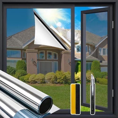 Zindoo Film Fenêtre Anti Regard et Chaleur - Film Miroir avec Kit de Pose, Protection UV, Vie Privée et Soleil pour Bureau, Maison, Magasin 40×200CM