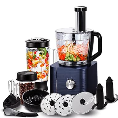 SNDOAS Robot Multifonction Cuisine, 1100 W Robot Culinaire, Bol Mélangeur 3.2 L, Hachoir Multifonction, Robot Mixeur 1.5 L, Moulin à café, Bleu Foncé