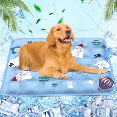 Tapis rafraîchissant pour Animaux de Compagnie Matelas rafraîchissant,Coussin rafraichissant pour chien Injection d'eau,Matelas Refrigerant Cooling Mat d'Été pour Chenils,60x90cm,XL,Moulin à vent bleu