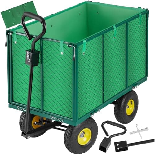 tectake® Chariot de Transport XXL Chariot à roulettes de Jardin Remorque à Main Charrette à Bras Capacité 544kg avec Parois latéraux rabattables & Bâche pour Bois de Chauffage Plage Pêche Camping