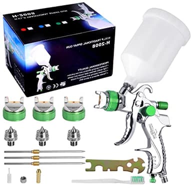 Pistolet à Peinture Professionnel HVLP à gravité 600CC avec 3 Buses 1.4 mm 1.7 mm 2.0 mm pour réparation de Voiture Kit de Peinture à l'aérographe (Vert)