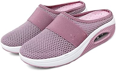 Chaussures de Marche à Enfiler à Coussin d'air pour Femmes - Chaussures de Marche orthopédiques pour diabétiques, Baskets Mules pour Femmes, Respirantes avec Soutien (Rose,EU 39.5)