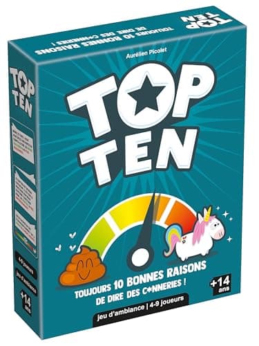 Asmodee - Top Ten - Jeu de Société Hilarant - Jeu d'Ambiance pour Adultes et Enfants dès 14 ans - Jeu de Cartes Drôle - Fous Rires entre Adultes & Ados - 4 à 9 joueurs -30 min - En Français
