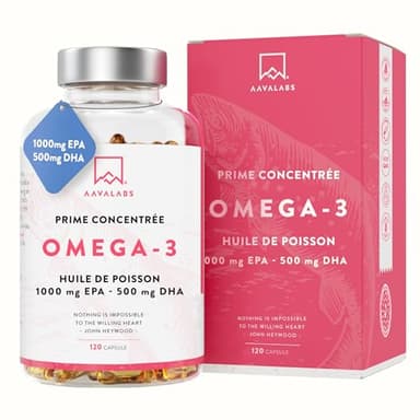 Omega 3 DHA EPA Huile de Poisson Sauvage 2000mg: 1000mg EPA + 500mg DHA par dose (2 gélules) - Complement Alimentaire Omega3 Fish Oil Concentration Pure et Forte en Oméga 3 et Vitamine E - 120 Gélules
