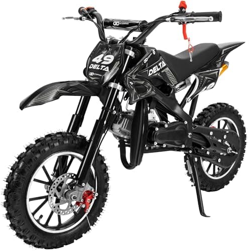 Actionbikes Motors Mini Delta 49 CC Moto-Cross pour Enfants | Freins à Disque - Filtre à air Sport - Échappement Sport - Pneus à air - Pocket Bike - Moto - Motocross - Dirt Bike - Dirtbike (Noir)