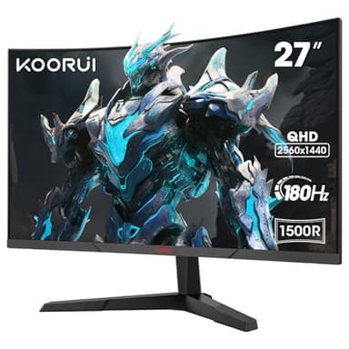 KOORUI 27'' Ecran PC Gaming Incurvé 1500R, Moniteur PC Dalle VA, Résolution QHD (2560X1440), 180HZ,1MS, DCI-P3 85%, Lunette Ultra-Mince, Inclinaison réglable, Prend en Charge HDMI/DP