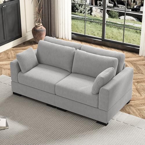 Wnvivi Canapé 2 places en velours côtelé avec 4 coussins - 180 x 88 x 60 cm - Petit canapé moderne et confortable pour appartement, salon, bureau - 2 places, gris