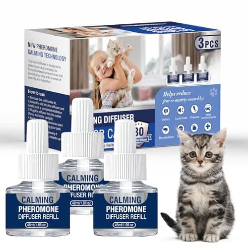 Pheromones Chat PhéRomones Pheromone Calmant Diffuseur Anti Stress Apaisant Prise pour Apaiser Les Chats Conflit FéLines Relaxantes Et Calmantes Agité Stressé 3 * 48ml Recharges（M）