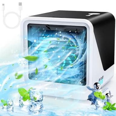 Climatiseur Mobile 3 en 1 Type C Ventilateur Silencieux Réservoir d'eau 500ml 3 Vitesses 7 Couleurs Veilleuse Mini Climatiseur Sans Tuyau D'évacuation Refroidisseur d'air Convient pour Chambre