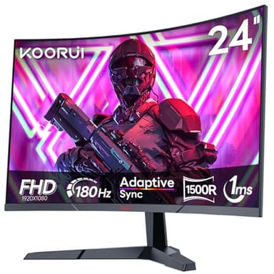 KOORUI Écran PC Gamer 24 Pouces, 1ms FHD 180Hz Incurvé (1500R) Moniteur PC Gaming, Adaptive Sync, HDMI/DP - VESA 100x100mm
